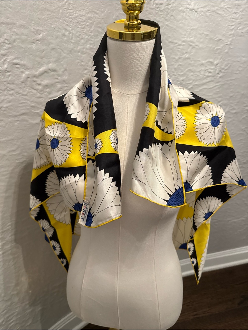 Echo Floral Square Scarf in Yellow, Black, White & Blue